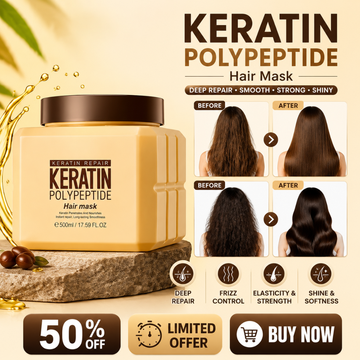 Keratin Polypeptide Hair Mask – Deep Repair, Frizz Control, Elasticity & Strength – With Hydrolyzed Keratin & Hexapeptide – Smooths, Softens & Restores Shine – For Damaged, Dry, Dull & Frizzy Hair