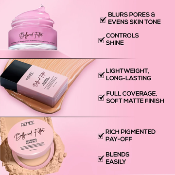 Renee 3-in-1 Flawless Base Bundle - Poreless Primer, High quality Foundation, Waterproof Compact Powder