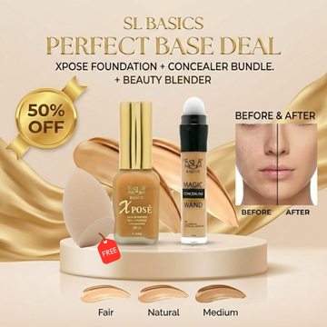 Flawless Base Bundle SL Basics Xpose Foundation + Magic Concealing Wand + FREE Beauty Blender