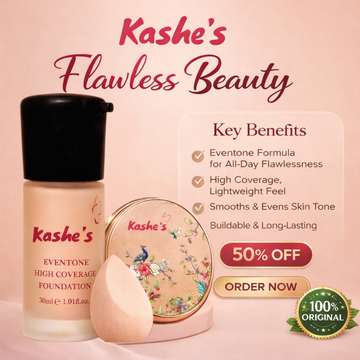 Kashe's Flawless Base Bundle | Foundation + Compact powder + beauty blender | long-lasting, waterproof & flawless makeup base