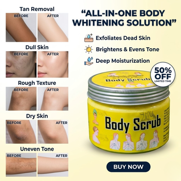 Beauty Wallet Body Whitening Scrub | Natural Brightening Formula with Sugar, Coconut Oil, Vitamin C & Almond Oil | Removes Tan, Exfoliates Dead Skin & Deep Moisturization