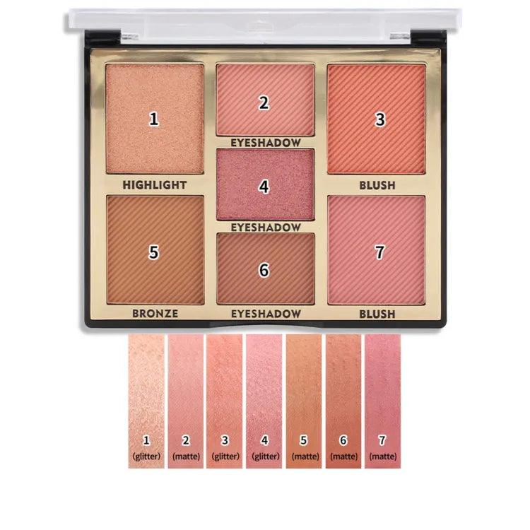 7 Colors Miss Rose Blush, Highlight, Eyeshadow Palette