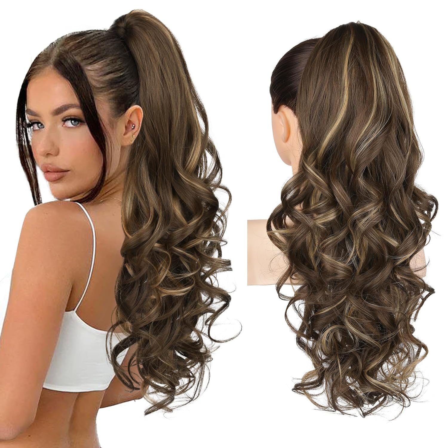 Ponytail Extension, 24" Claw Clip in Ponytail Extensions Long Curly Wavy Ponytail Hair Extension