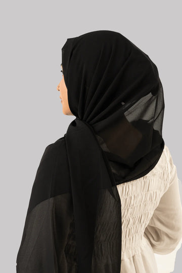 Georgette Instant Hijab With Cap In Black