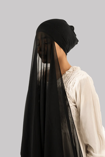 Georgette Instant Hijab With Cap In Black