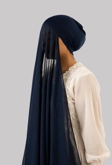 Georgette Instant Hijab With Cap In Blue
