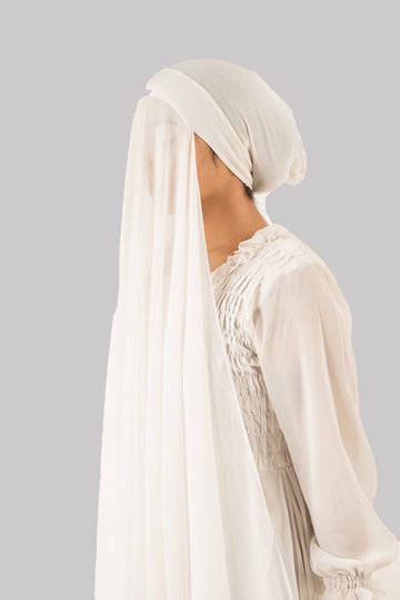 Georgette Instant Hijab With Cap In White