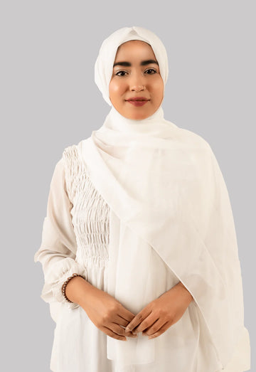 Georgette Instant Hijab With Cap In White