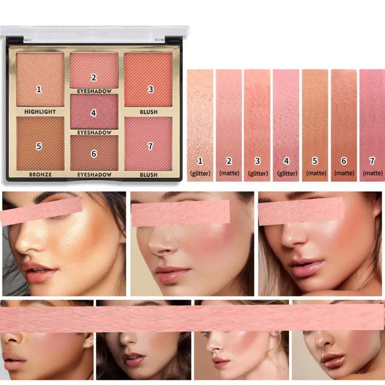 7 Colors Miss Rose Blush, Highlight, Eyeshadow Palette